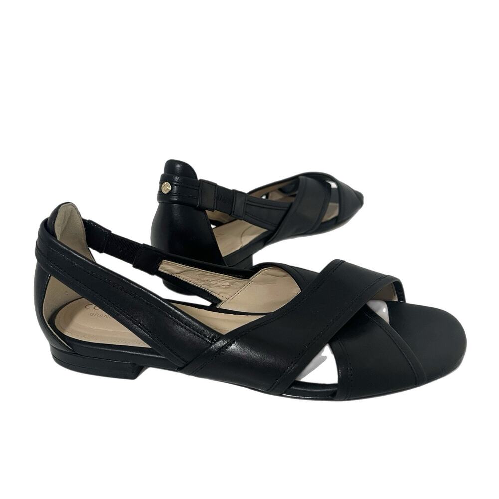 Cole Haan Grand 360 Black Leather Sandals size 7 Modern Classic Lewis Crisscross